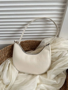 Fashionable Women PU Leather Crocodile Pattern Crescent Underarm Bag Vintage Minimalist Small Shoulder Bag Daily Casual Hobo Bag