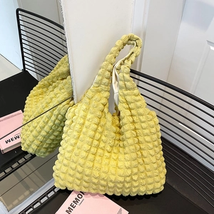 Popcorn Texture Bubble Tote Bag For Women Casual Large Capacity Nylon Shoulder Bag Soft Foldable Handbag Shopping Bag