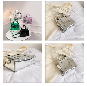 Collage of mini crocodile embossed bags in silver, green, pink, and black finishes
