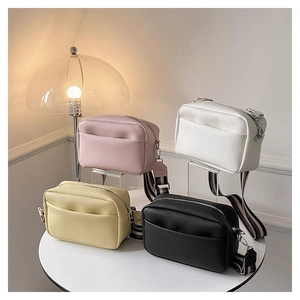 Litchi pattern PU leather crossbody bags in four colors with wide striped shoulder straps