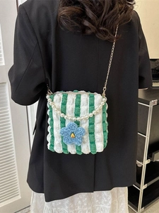 Floral bubble texture tote bag with pearl handle and golden chain strap for women