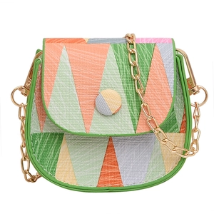 Chic geometric patchwork chain bag in colorful lychee texture faux leather