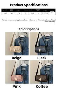 Tableau des tailles et dimensions détaillées pour le sac à bandoulière en cuir PU à carreaux