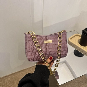 Women's Crocodile Pattern PU Leather Underarm Bag Fashion Gold Chain Shoulder Bag Minimalist Retro Daily Crossbody Bag
