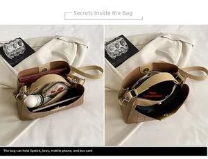 Interior view showing the large capacity and storage compartments of the brown tote bag