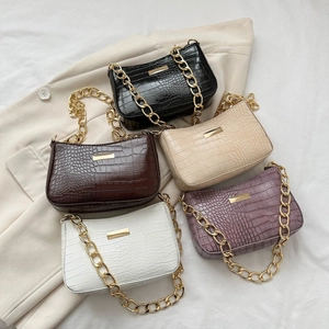 Chic faux crocodile texture underarm bags in five colors with bold gold chain straps