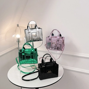 Glossy crocodile pattern tote bags in silver pink green and black with shoulder straps