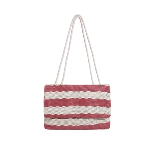 Large capacity red and white striped woven tote bag with rope handles for summer casual use