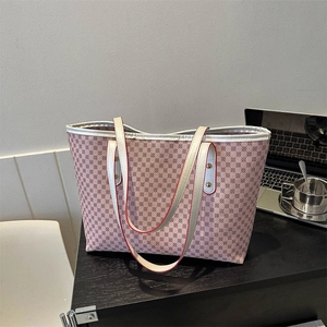 Large Capacity Women Tote Bag Korean Simple PU Leather Geometric Printed Shoulder Bag Retro Rivet Stitching Daily Handbag