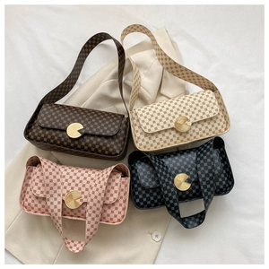 Sacs portés épaule vintage avec motif monogramme en marron, crème, rose et bleu marine