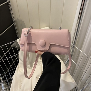 Minimalist PU Leather Flap Shoulder Bag For Women Urban Style Solid Color Underarm Bag Fashion Crossbody Baguette Purse Gift