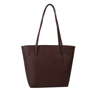 Borsa tote minimalista in pelle PU trapuntata bordeaux con eleganti cuciture a forma di V
