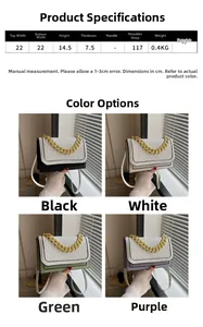 Size chart and dimensions for the stylish PU leather crossbody bag with chain detail
