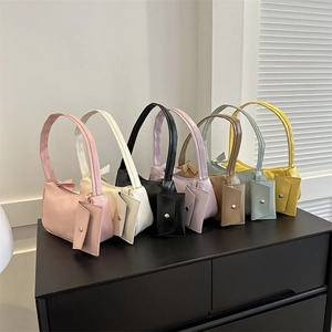 Minimalist underarm shoulder bags in seven candy colors with mini coin purse pendants