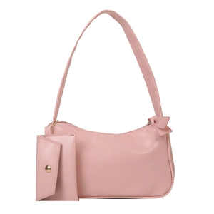Pink minimalist underarm shoulder bag with a bow detail and mini matching coin purse