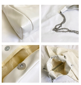 Détails du sac cabas blanc en cuir PU avec chaîne argentée et fermeture magnétique