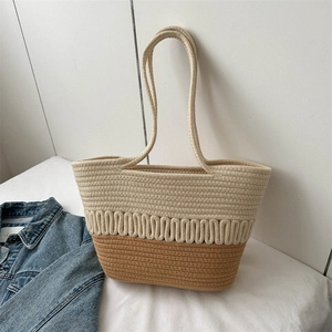 Sac à Épaule Tissé en Paille Évidée d'Été Grande Capacité Fourre-tout Français Sac de Plage Vacances pour Femme Quotidien