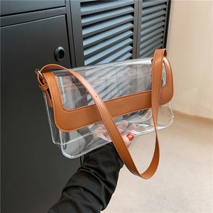 Sac à Épaule Transparent en PVC pour Femmes Petit Sac Carré Crossbody Jelly Avec Finition en Cuir Synthétique Style Streetwear Quotidien