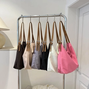 Multi-color large capacity nylon shoulder tote bags with adjustable leather straps