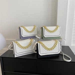 Fashionable color-block small square cross-body bags with gold chain decoration