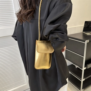 Mini sac bandoulière doré brillant pour téléphone pour femme avec fine bandoulière