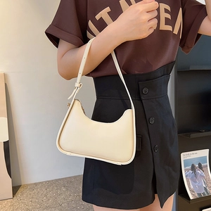 Minimalist beige PU leather underarm bag with adjustable strap for trendy women fashion