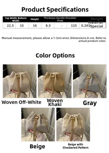 Tableau des tailles détaillé et spécifications des sacs seaux tressés avec chaîne