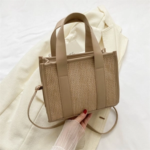 Borsa Tote in Cotone Intrecciato Casual da Donna Urban Minimalist Piccola Borsa a Tracolla Quadrata Con Fodera in Nylon per Vacanze