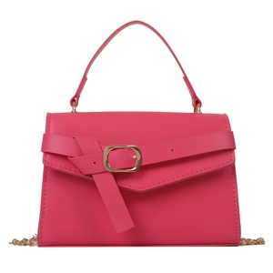 Chic rose pink minimalist square handbag with gold chain strap and decorative buckle