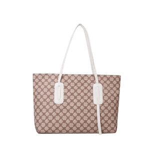 Retro geometric floral tote bag with large capacity and white handles for women
