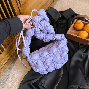 Women Quilted Bubble Cloud Bag Pleated Nylon Shoulder Tote Bag Casual Korean Style Crossbody Handbag For Daily Travel
