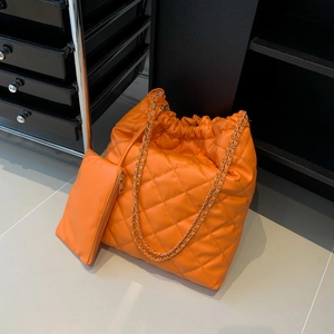 Sac Fourre-Tout Femme en Cuir PU Matelassé Grande Capacité Motif Losanges Sac à Épaule Avec Petite Pochette Chaîne Urbain Chic