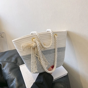 Sac Tote en Paille Tissée pour Femme Mode Sac à Bandoulière Patchwork Avec Nœud en Dentelle Grande Capacité Vacances Été Plage