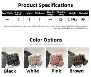 Size chart showing dimensions 17x13x7cm for the checkerboard pattern crossbody bag