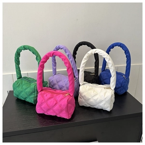 Quilted puffer handbags in six vibrant colors including green, blue, pink and white