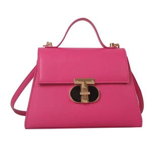 Borsa a tracolla moderna in pelle magenta con eleganti finiture in metallo dorato