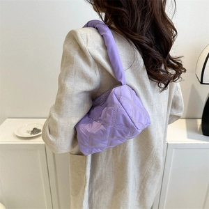Stylish purple quilted nylon crossbody bag with chic rhombic stitching for women