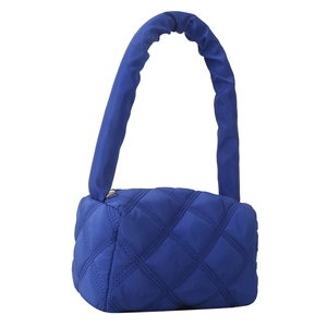 Fashionable blue quilted puffer shoulder bag with stylish scrunchie strap for women