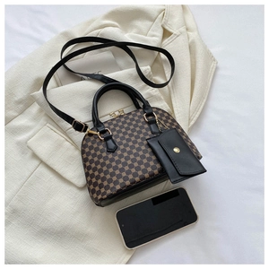 Retro dome satchel featuring geometric patterns and a detachable small coin purse pouch