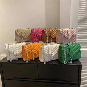 Chic quilted PU leather flap bags with silver chain straps in 8 vibrant colors