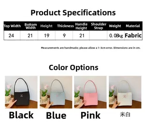 Size chart and color options for nylon mini tote bag with dimensions and weight