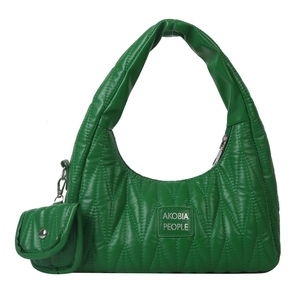 Sac à bandoulière matelassé vert avec logo AKOBIA PEOPLE et mini pochette suspendue
