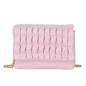 Chic pink ruffled crossbody bag with golden chain strap for women's summer fashion