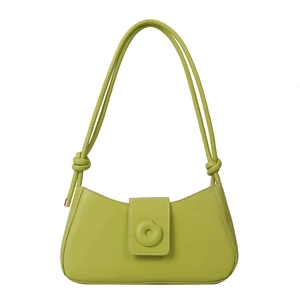 Minimalist avocado green shoulder bag with round buckle and decorative rope knots
