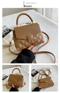 Détails du sac matelassé marron avec poignée tressée et fermeture à boucle dorée