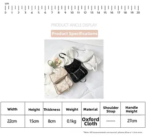 Size chart for women's oxford cloth pleated shoulder bag with floral embroidery details