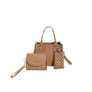 Ensemble de 3 sacs à main vintage marron avec motif géométrique et pochette