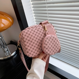 Fashion Women PU Leather Monogram Printed Shoulder Bag Casual Two-In-One Crossbody Small Square Bag With Round Coin Purse