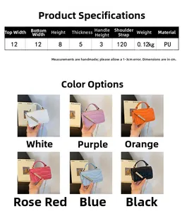 Detailed size specifications and six color variants of the mini stone pattern bag