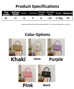 Detailed size chart and multi-color options for the trendy PU leather crossbody bag